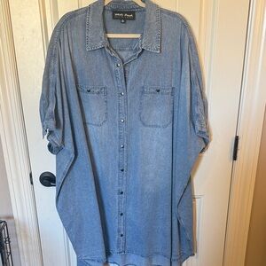White Birch Denim Blue Casual Button Down Shirt Dress